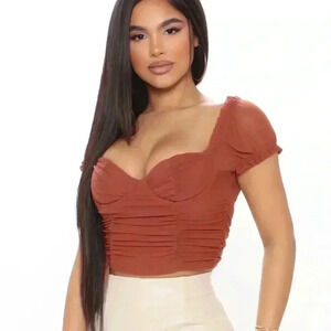 Fashion Nova mesh top  in rust colour